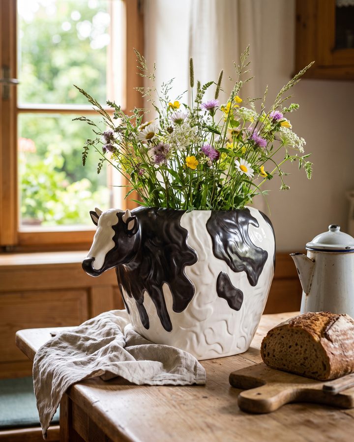 Kuh-Vase in einem Wohnraum, Raum digital gestaltet